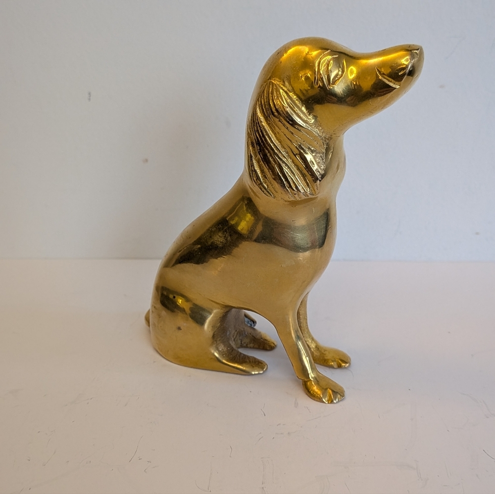 Vintage Brass sitting Cocker Spaniel  dog figurine sculpture